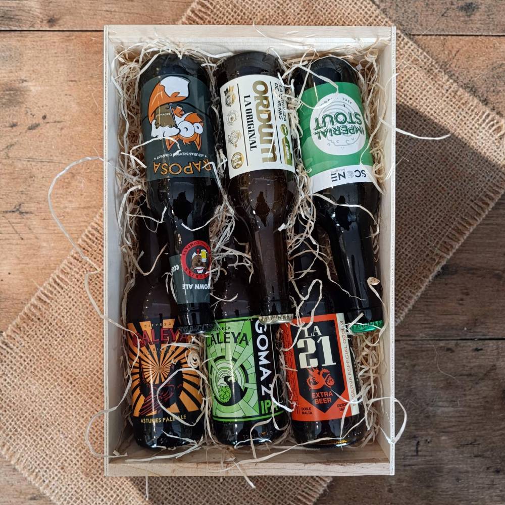 Cesta El Bar de Moe - caja de cervezas artesanas asturianas para regalar, La Quesería Gijón