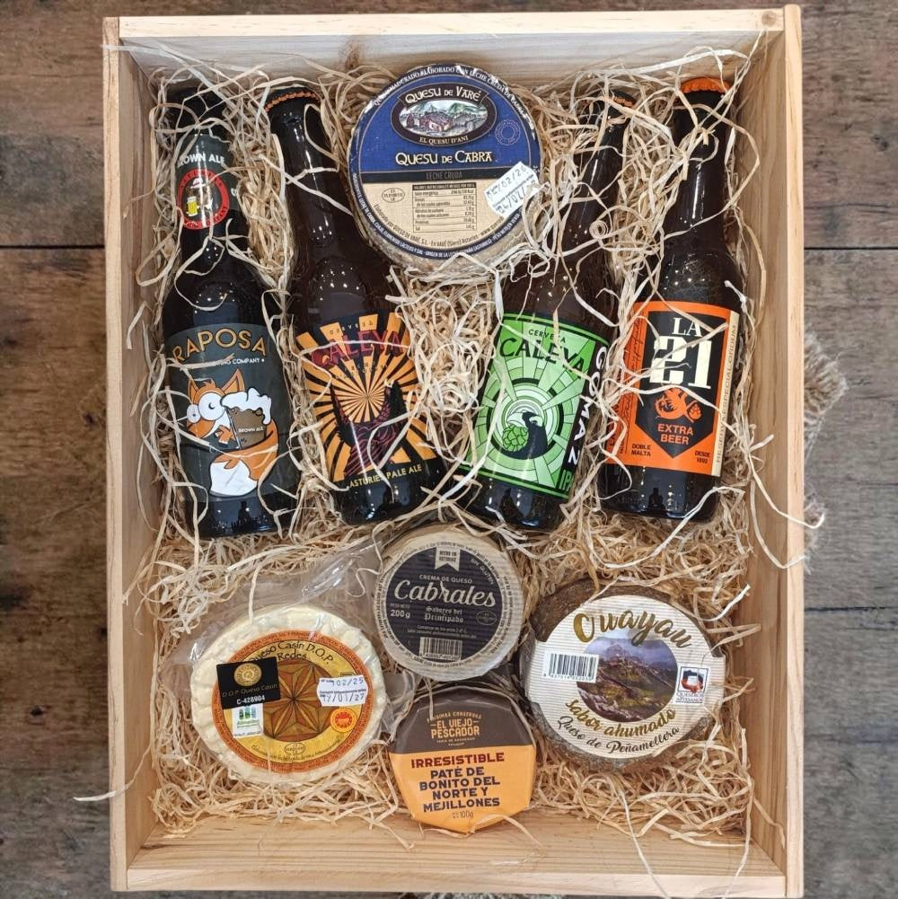 Cesta Alégrame el día - quesos asturianos y cervezas artesanas para regalar, La Quesería Gijón