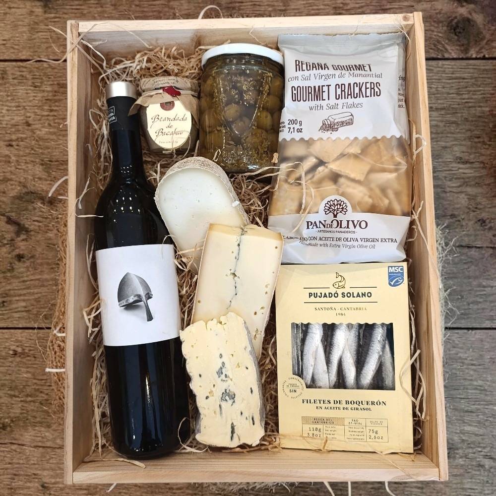 Cesta La del Boquerón - caja de quesos y vino para disfrutones, La Quesería Gijón