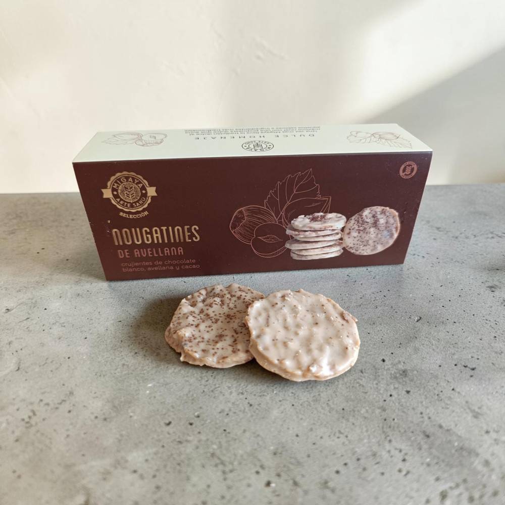 Nougatine de avellana de Migaya - dulce artesano asturiano de chocolate blanco sin gluten
