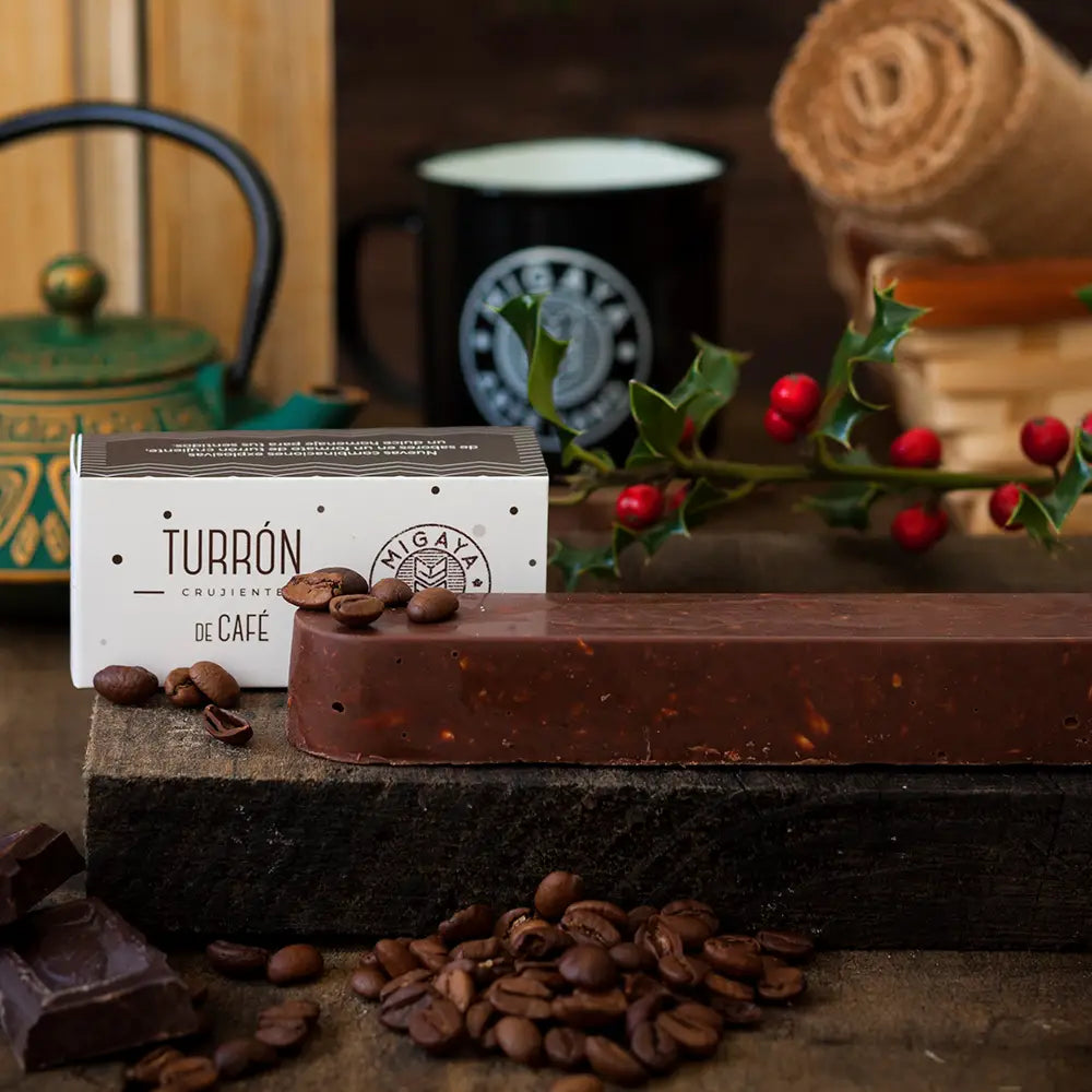 Turrón crujiente de café Migaya - chocolate negro con café, almendra y avellana