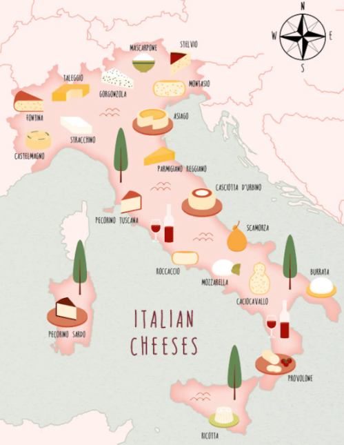 Mapa Italia de quesos
